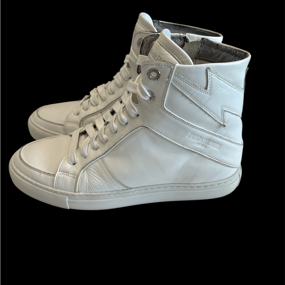 Zadig & Voltaire High Flash white Leather Sneakers SZ FR40/ US 9,MADE IN ITALY